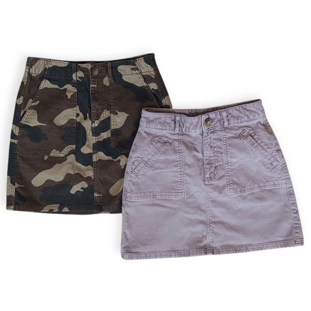 Lot of 2 American Eagle Skirt Women's Corduroy Camo Purple Super Stretch Size 00
